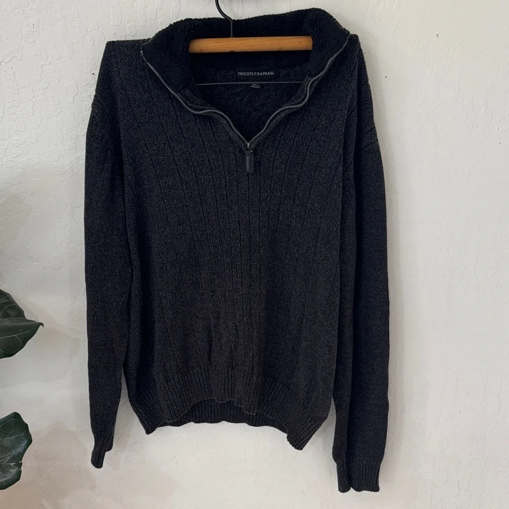 Tricot St Raphael Men’s Large 100% Cotton Gray Washed Sherpa Collar Henley Zip